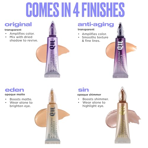 Urban Decay Anti-Aging Eyeshadow Primer Potion - Nude Eye Primer for Crease-Resistant & Long-Lasting Eye Makeup, Improves Look of Fine Lines & Texture, Smooths & Preps Eyelid Base, Vegan, Paraben-free