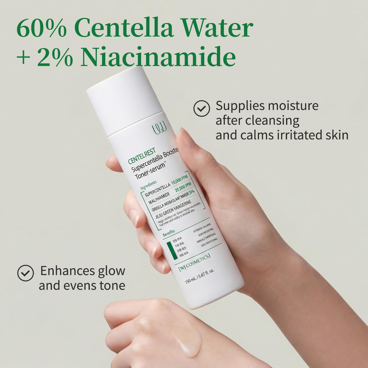 WJ Cosmetics Centelrest Supercentella Booster Toner-Serum – Calming Facial Essence – Deep Hydrating and Nourishing Serum for Dry Sensitive Skin with Niacinamide and Centella Asiatica (5.07 fl. oz)