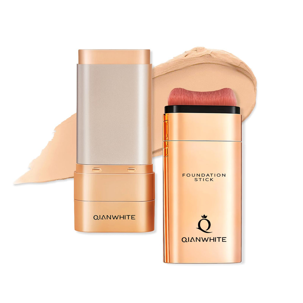 QIANWHITE Korean Foundation Stick Foundation for Mature Skin Tint, Buildable Light to Medium Coverage Foundation Makeup Concealer, Dual-Ended with Brush for All Skin - Natural Finish