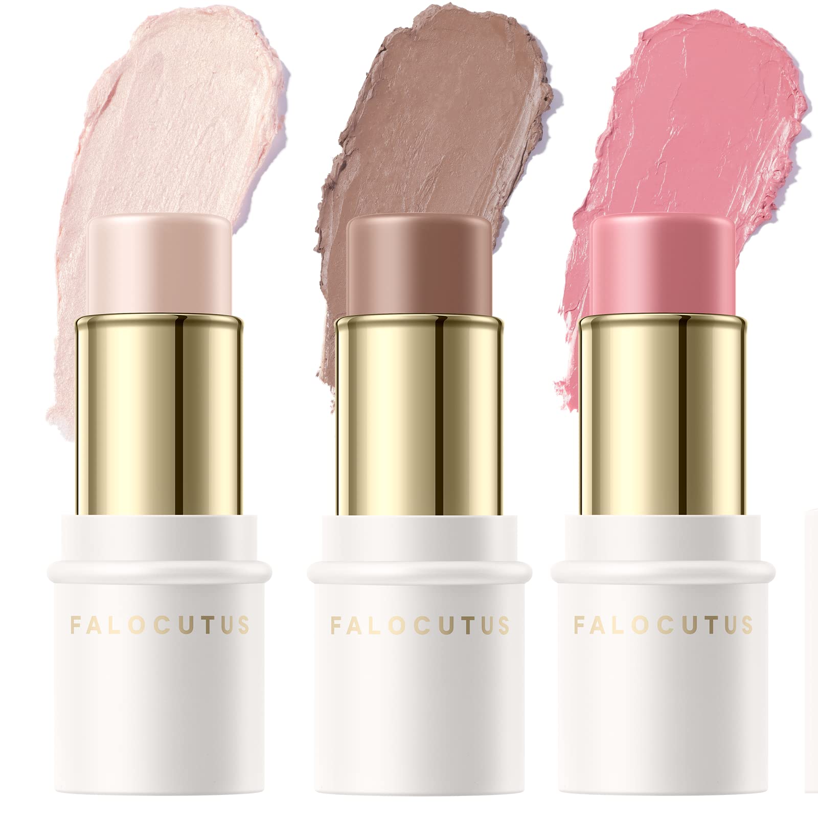 FALOCUTUS 3 Pcs Contour Stick Set,Cream Blush & Highlighter Bronzer Pen