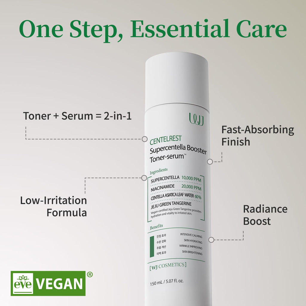 WJ Cosmetics Centelrest Supercentella Booster Toner-Serum – Calming Facial Essence – Deep Hydrating and Nourishing Serum for Dry Sensitive Skin with Niacinamide and Centella Asiatica (5.07 fl. oz)