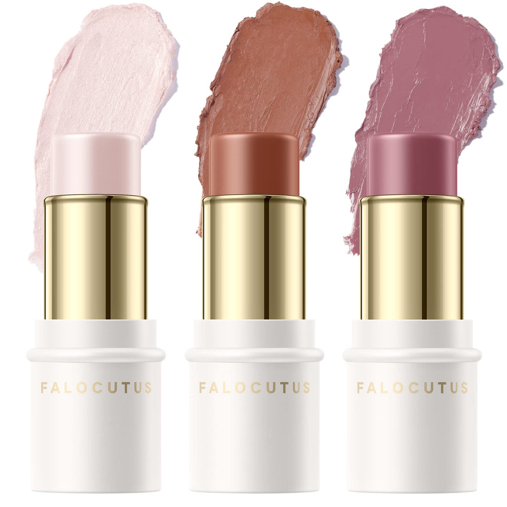 FALOCUTUS 3 Pcs Contour Stick Set,Cream Blush & Highlighter Bronzer Pen