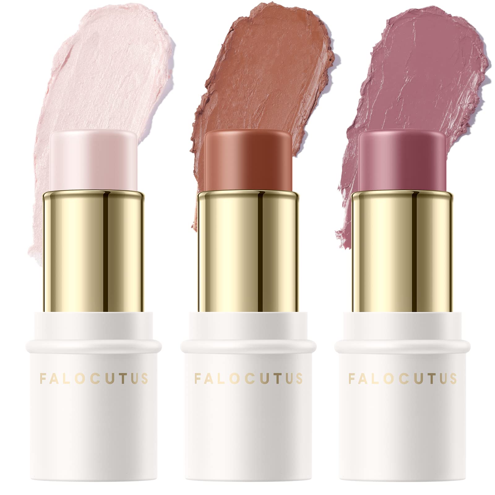 FALOCUTUS 3 Pcs Contour Stick Set,Cream Blush & Highlighter Bronzer Pen