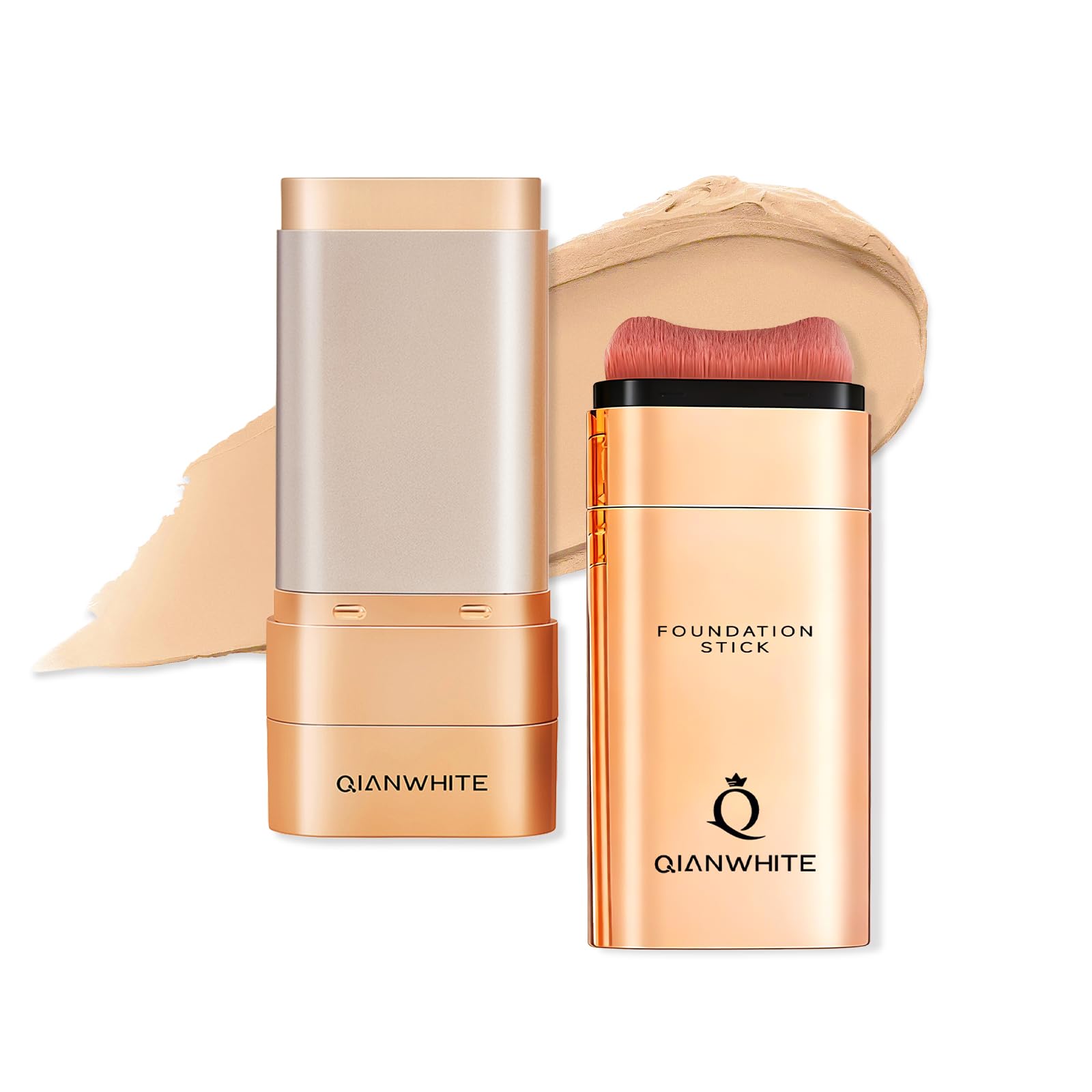 QIANWHITE Korean Foundation Stick Foundation for Mature Skin Tint, Buildable Light to Medium Coverage Foundation Makeup Concealer, Dual-Ended with Brush for All Skin - Natural Finish