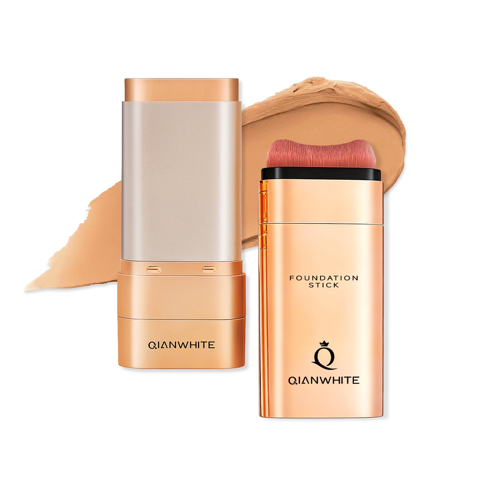 QIANWHITE Korean Foundation Stick Foundation for Mature Skin Tint, Buildable Light to Medium Coverage Foundation Makeup Concealer, Dual-Ended with Brush for All Skin - Natural Finish