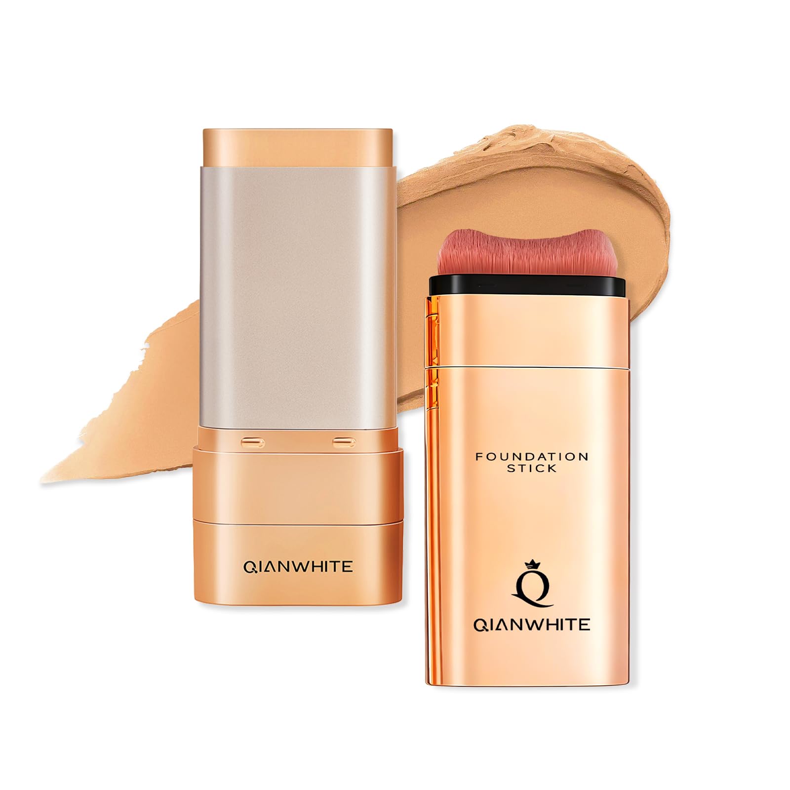 QIANWHITE Korean Foundation Stick Foundation for Mature Skin Tint, Buildable Light to Medium Coverage Foundation Makeup Concealer, Dual-Ended with Brush for All Skin - Natural Finish