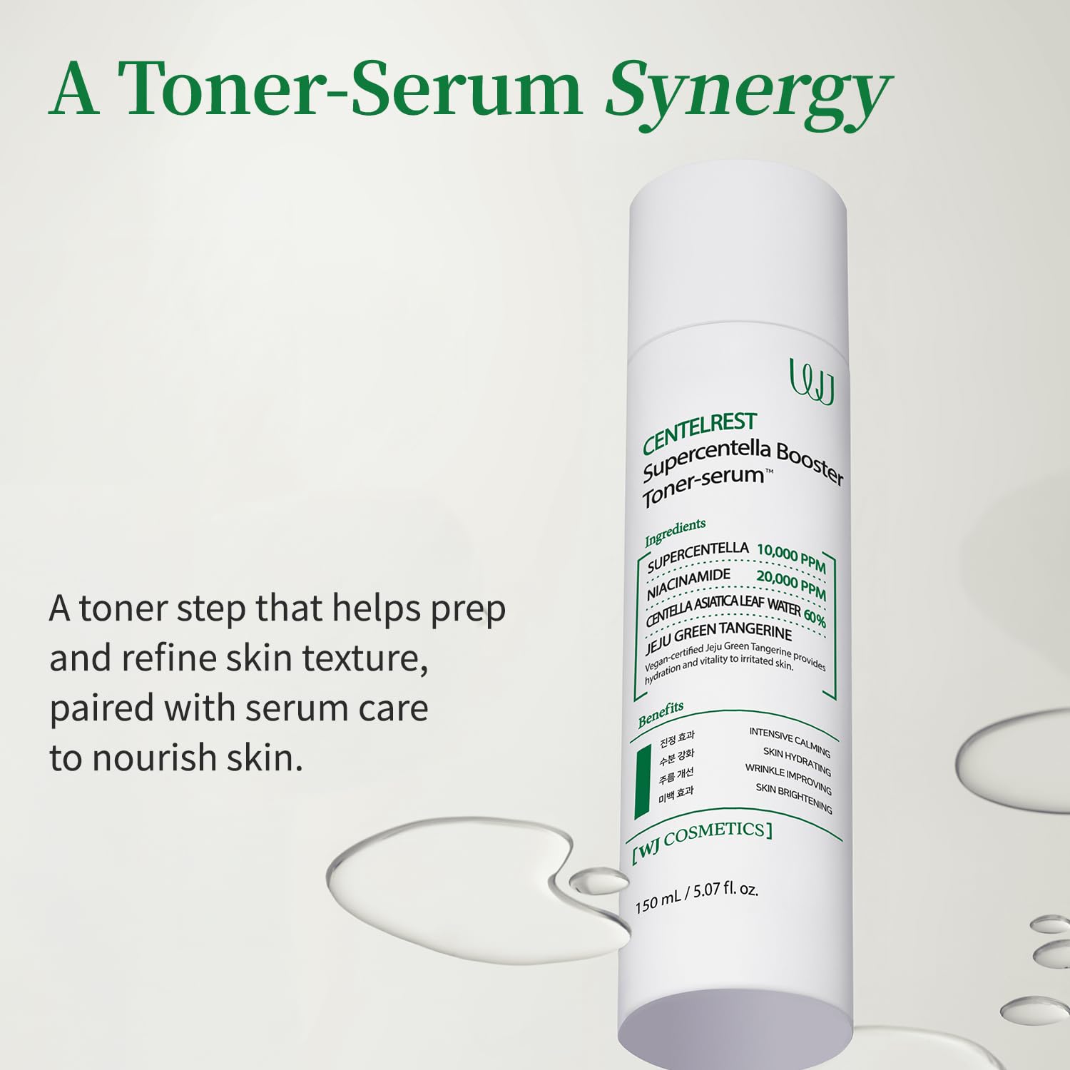 WJ Cosmetics Centelrest Supercentella Booster Toner-Serum – Calming Facial Essence – Deep Hydrating and Nourishing Serum for Dry Sensitive Skin with Niacinamide and Centella Asiatica (5.07 fl. oz)