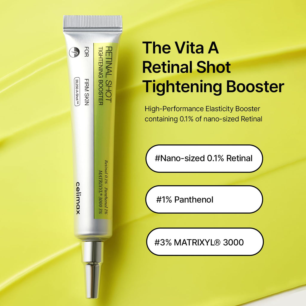 celimax The Vita A Retinal Shot Tightening Booster | 0.1% Retinal, 3% Matryxyl, High-Strength Retinoid for Anti-Aging, Pore Minimizer, Wrinkles & Fine Lines, Firmer Skin