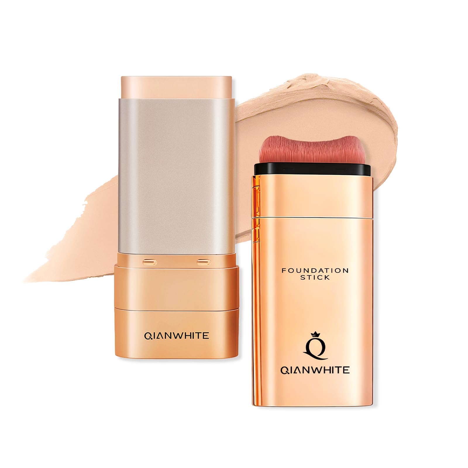 QIANWHITE Korean Foundation Stick Foundation for Mature Skin Tint, Buildable Light to Medium Coverage Foundation Makeup Concealer, Dual-Ended with Brush for All Skin - Natural Finish