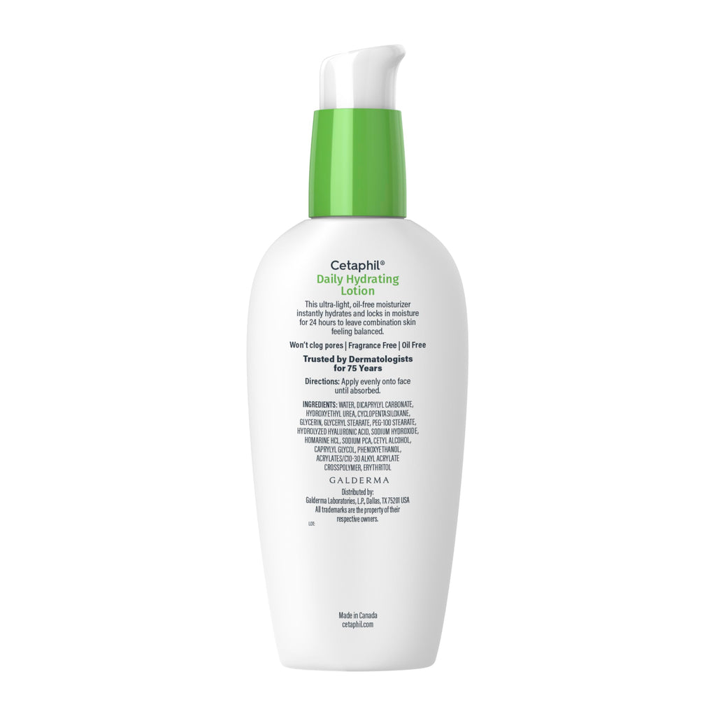 Cetaphil Daily Hydrating Lotion for Face, With Hyaluronic Acid, 3 fl oz, Lasting 24 Hour Hydration, for Combination Skin, No Added Fragrance, Non-Comedogenic, Pack of 3