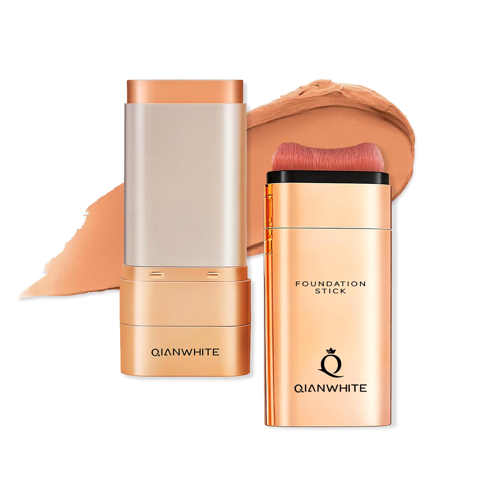 QIANWHITE Korean Foundation Stick Foundation for Mature Skin Tint, Buildable Light to Medium Coverage Foundation Makeup Concealer, Dual-Ended with Brush for All Skin - Natural Finish