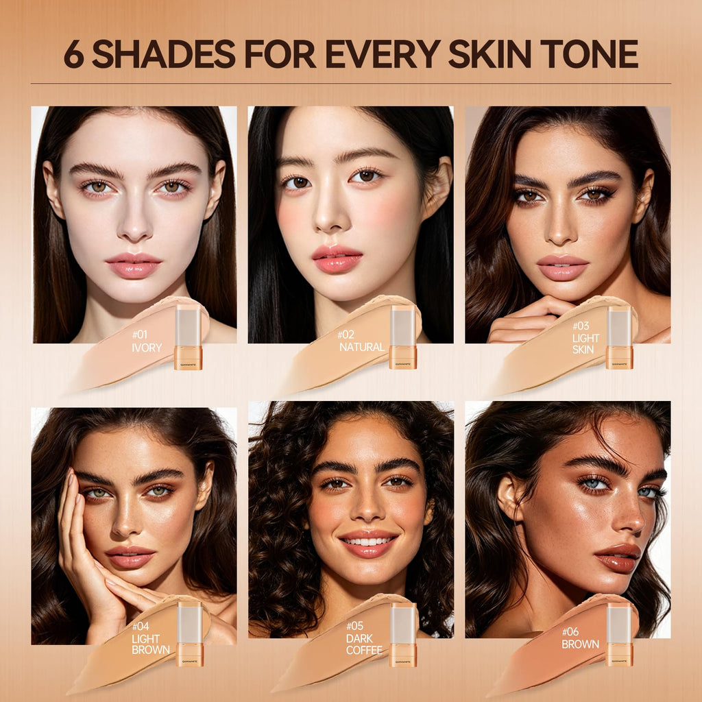 QIANWHITE Korean Foundation Stick Foundation for Mature Skin Tint, Buildable Light to Medium Coverage Foundation Makeup Concealer, Dual-Ended with Brush for All Skin - Natural Finish
