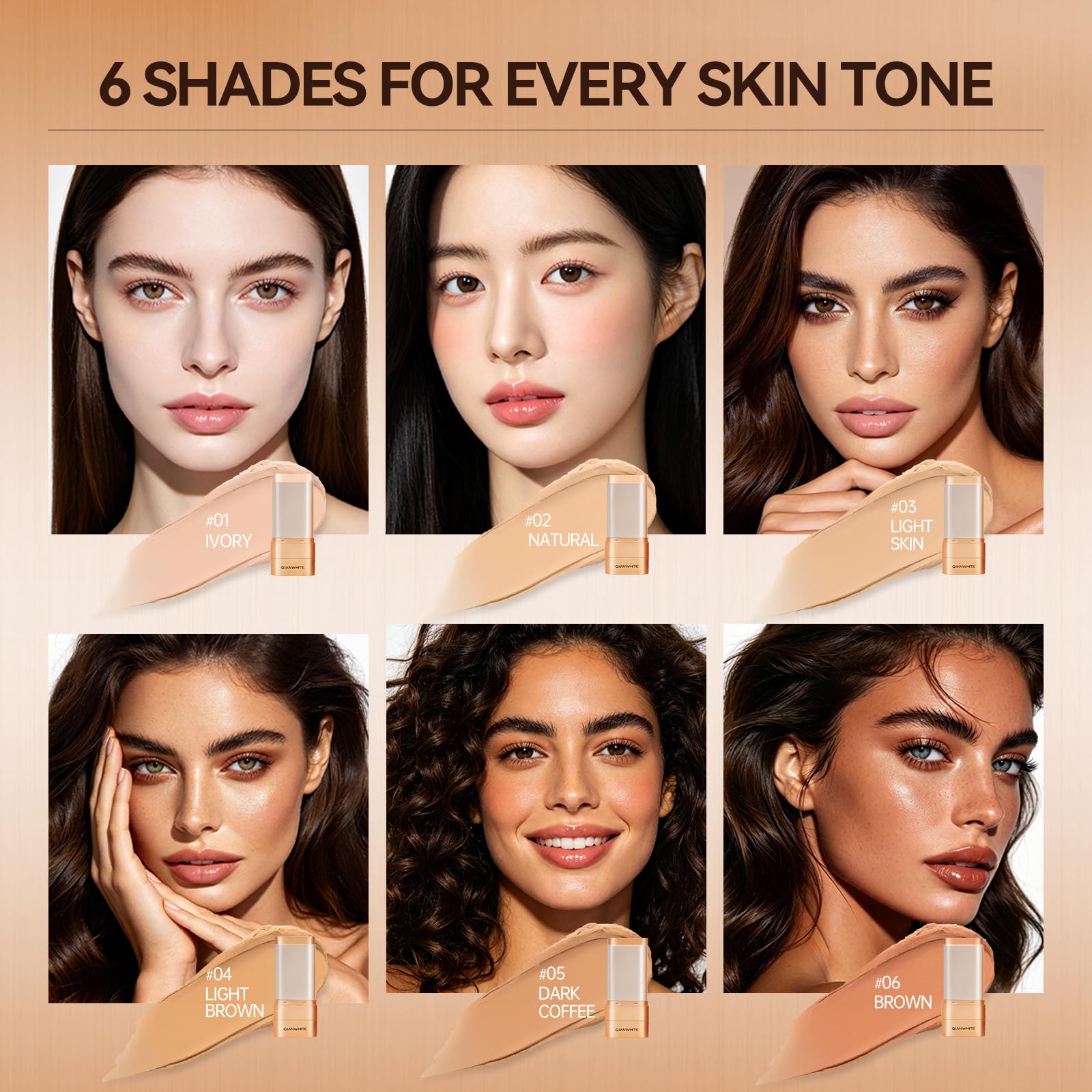 QIANWHITE Korean Foundation Stick Foundation for Mature Skin Tint, Buildable Light to Medium Coverage Foundation Makeup Concealer, Dual-Ended with Brush for All Skin - Natural Finish