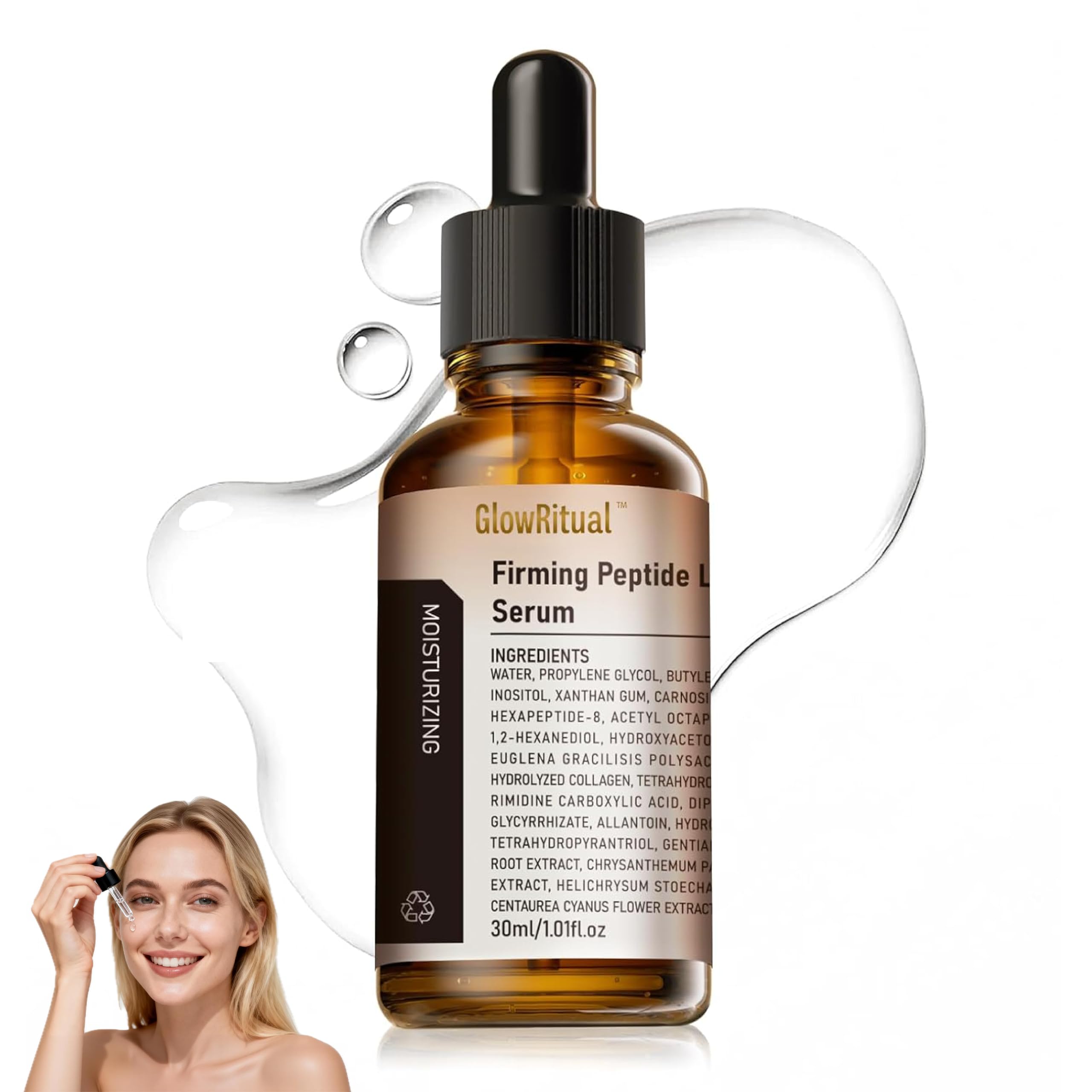 GlowRitual Firming Peptide Lifting Serum – Multi-Peptide Collagen Face Serum for Firming, Smoothing Fine Lines & Deep Hydration, Lightweight Daily Serum