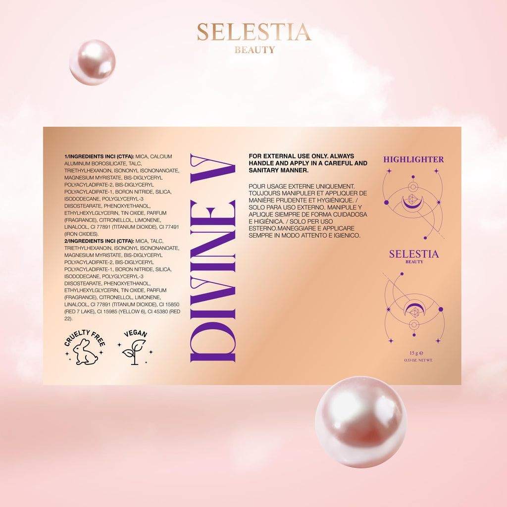 SELESTIA BEAUTY Powder Highlighter Makeup – Divine V – Radiant Glow for All Skin Tones, Easy-to-Apply, 0.53 oz