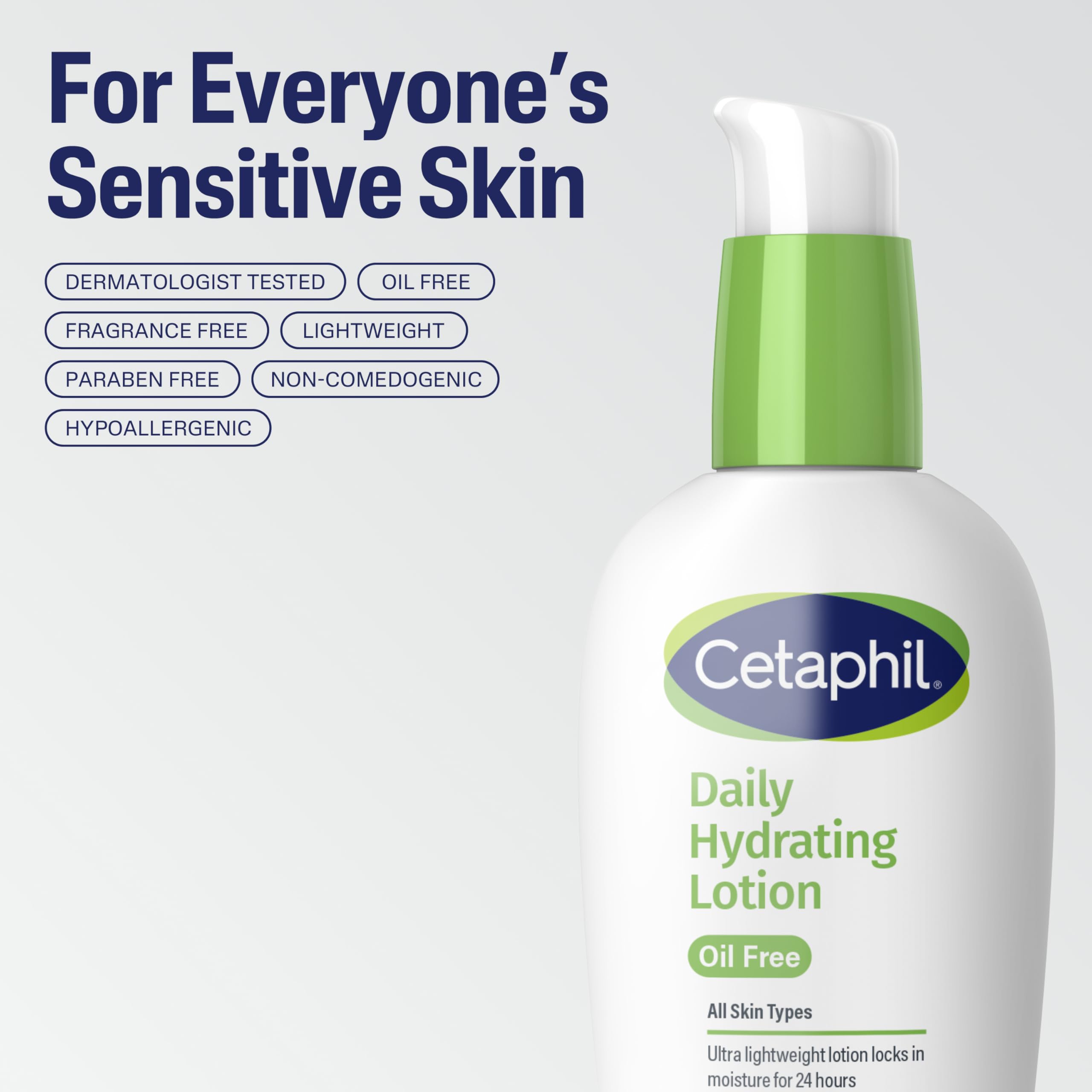 Cetaphil Daily Hydrating Lotion for Face, With Hyaluronic Acid, 3 fl oz, Lasting 24 Hour Hydration, for Combination Skin, No Added Fragrance, Non-Comedogenic, Pack of 3