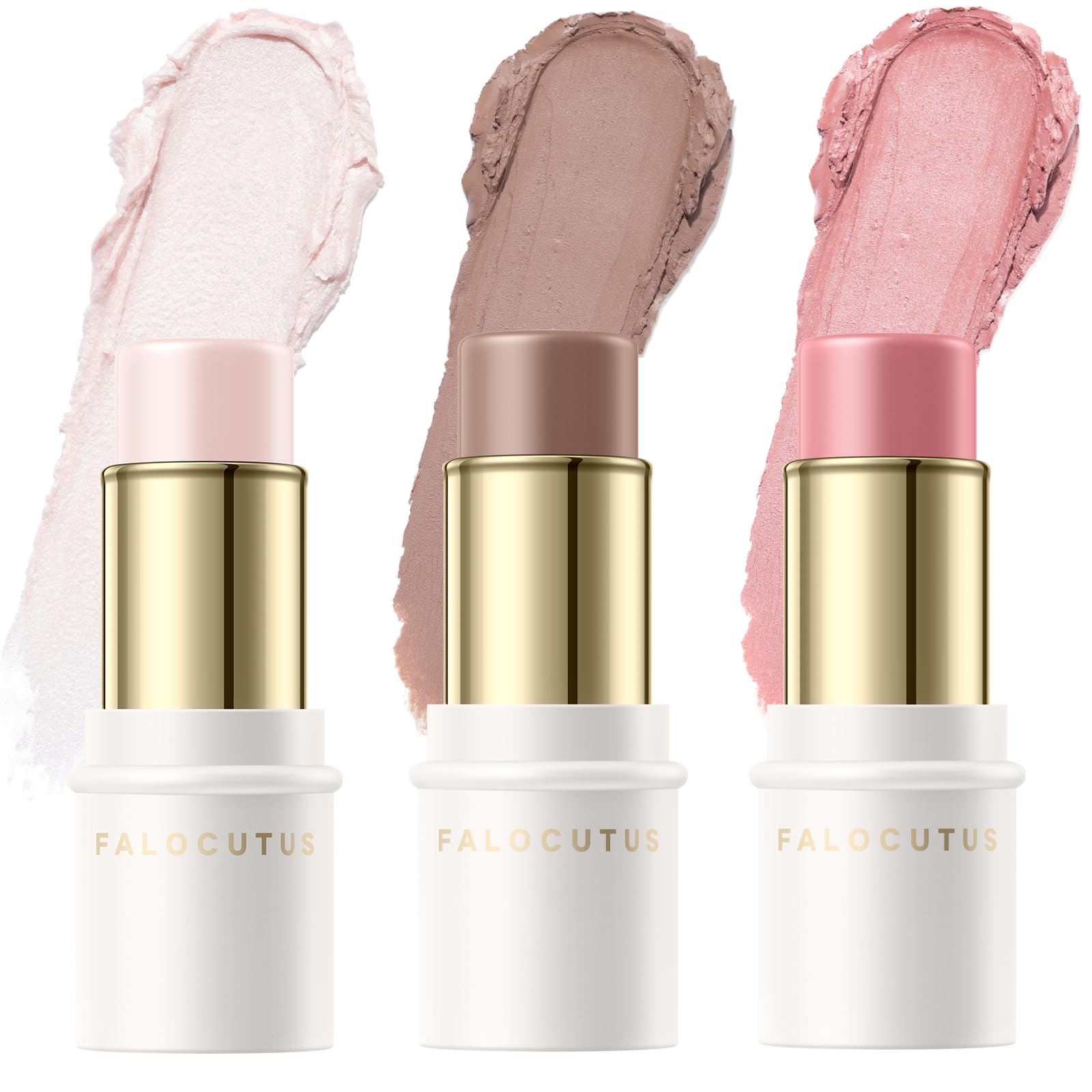 FALOCUTUS 3 Pcs Contour Stick Set,Cream Blush & Highlighter Bronzer Pen