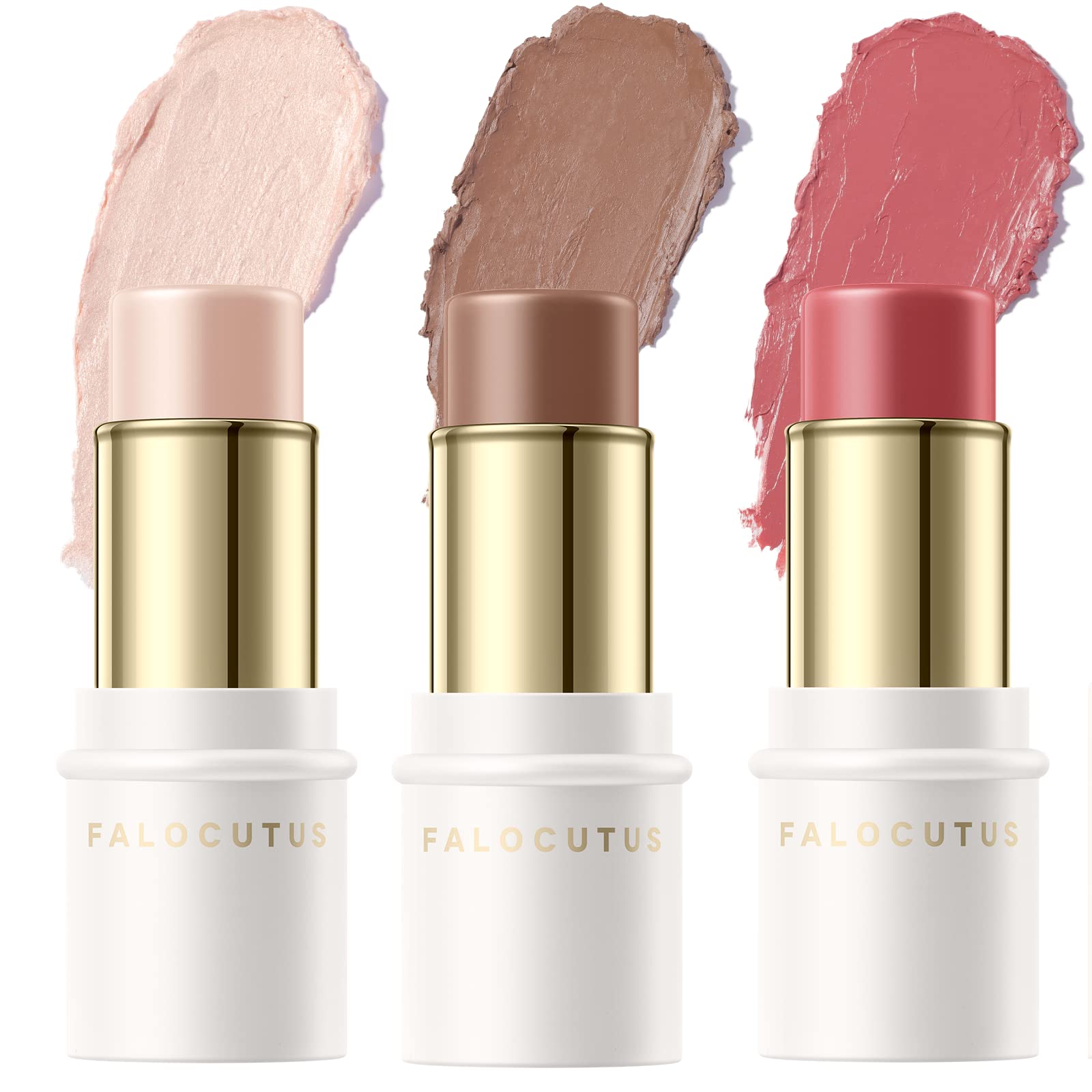 FALOCUTUS 3 Pcs Contour Stick Set,Cream Blush & Highlighter Bronzer Pen
