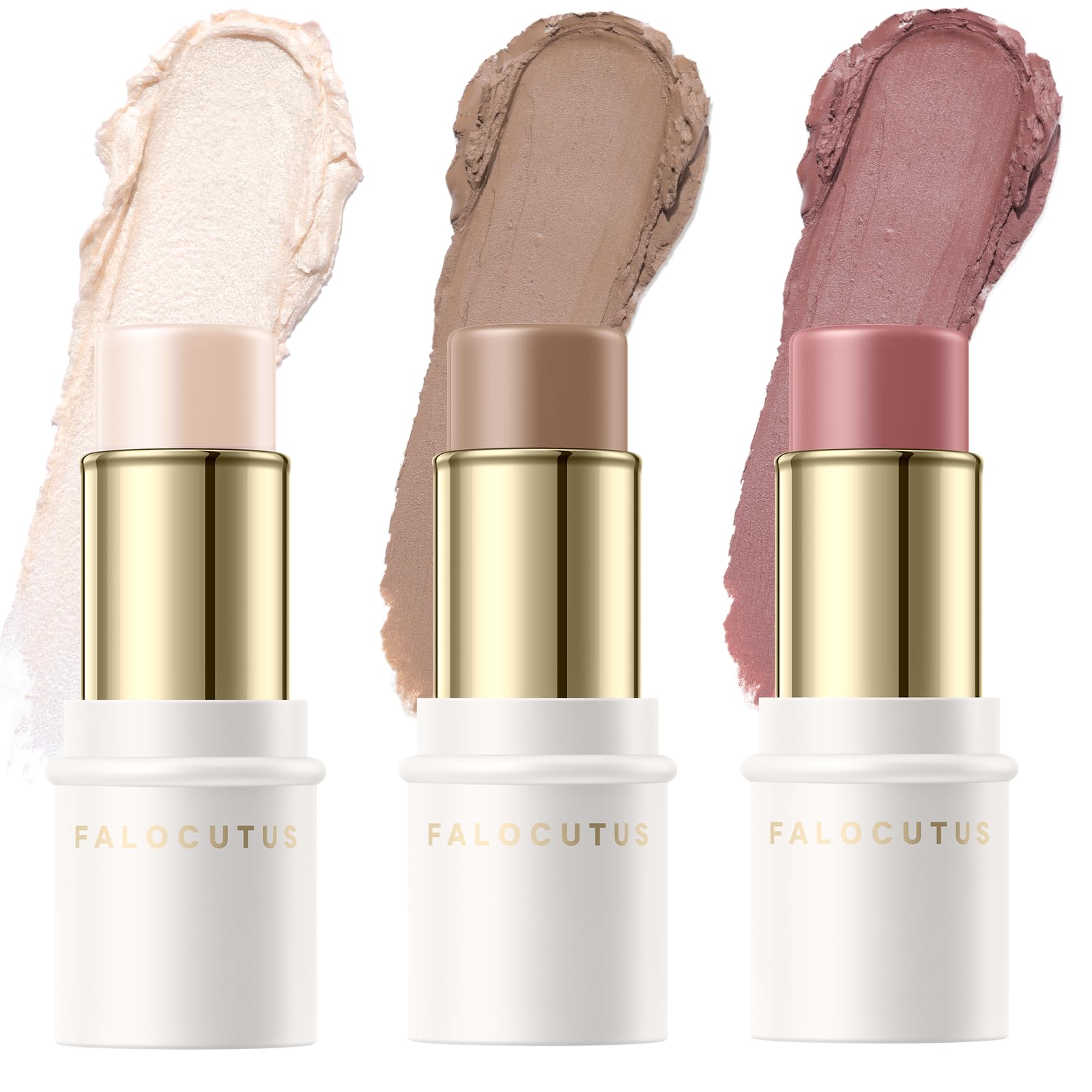 FALOCUTUS 3 Pcs Contour Stick Set,Cream Blush & Highlighter Bronzer Pen