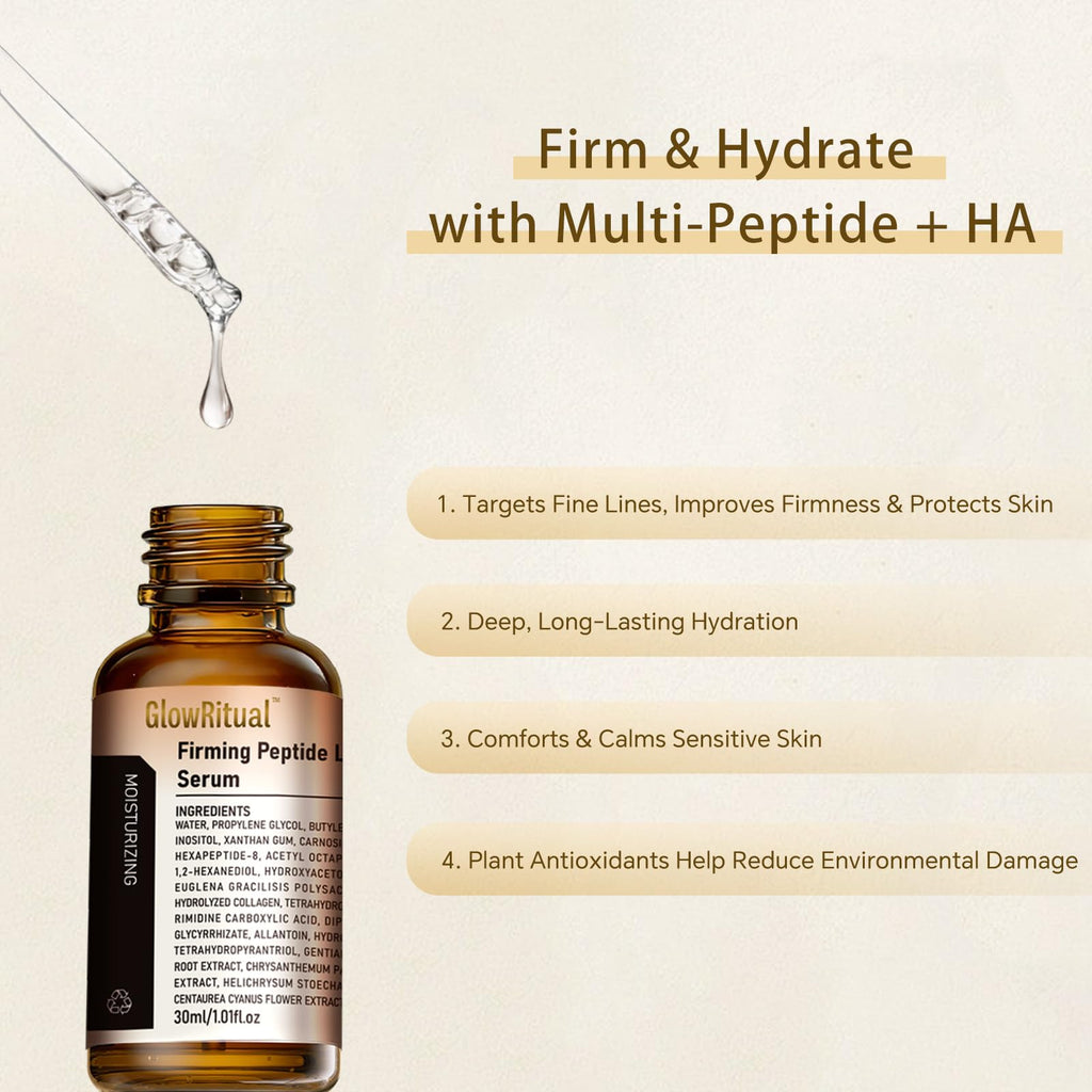 GlowRitual Firming Peptide Lifting Serum – Multi-Peptide Collagen Face Serum for Firming, Smoothing Fine Lines & Deep Hydration, Lightweight Daily Serum