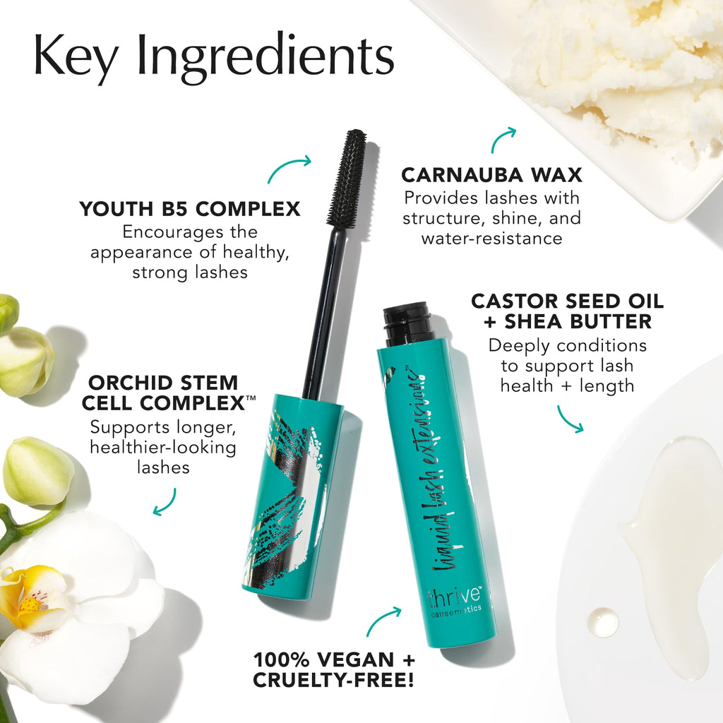 Thrive Causemetics Liquid Lash Extensions Mascara, Tubing Thrive Mascara Lengthening, Volumizing & Curling, Smudge Proof, Washable, No Clumping or Flaking, Vegan & Cruelty Free