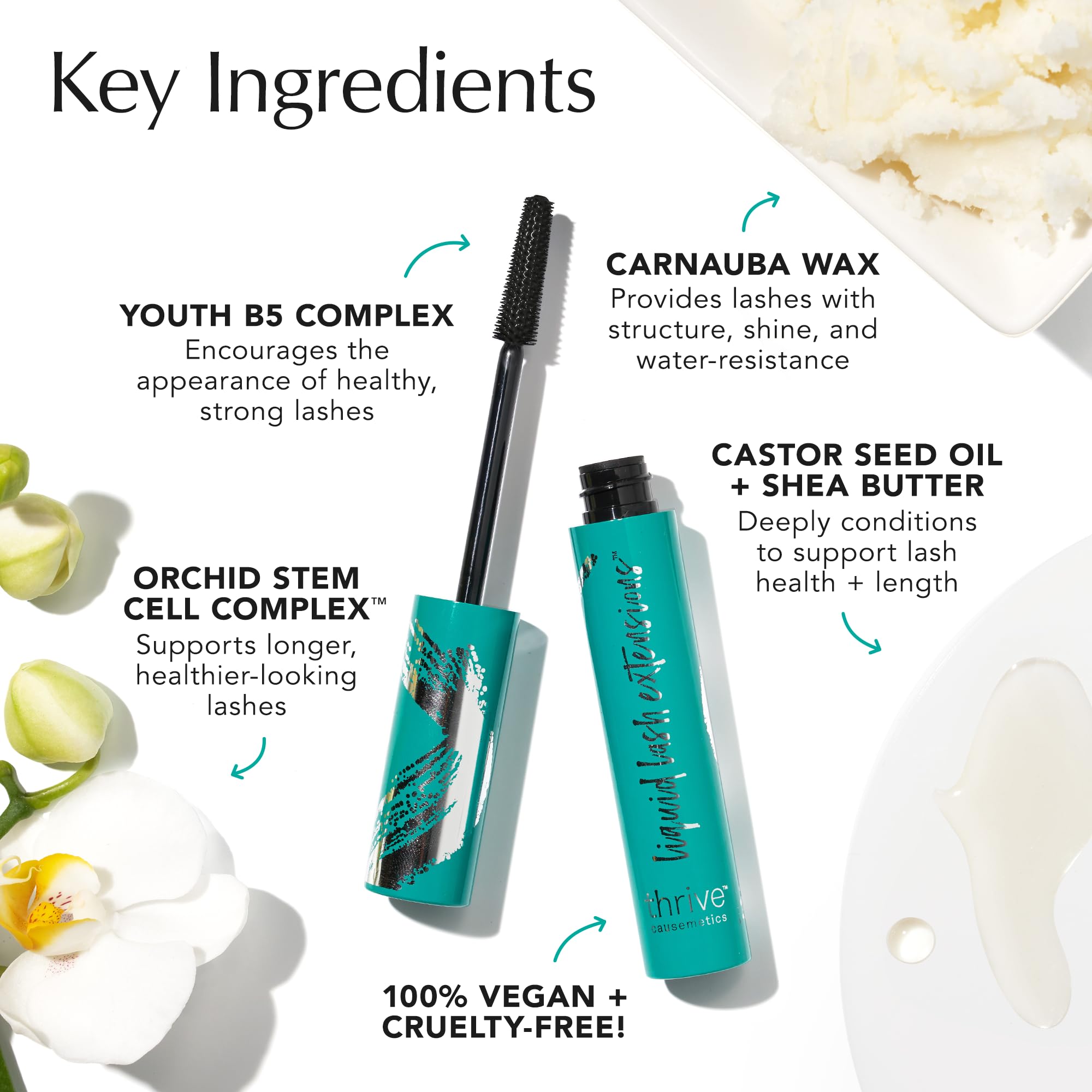 Thrive Causemetics Liquid Lash Extensions Mascara, Tubing Thrive Mascara Lengthening, Volumizing & Curling, Smudge Proof, Washable, No Clumping or Flaking, Vegan & Cruelty Free