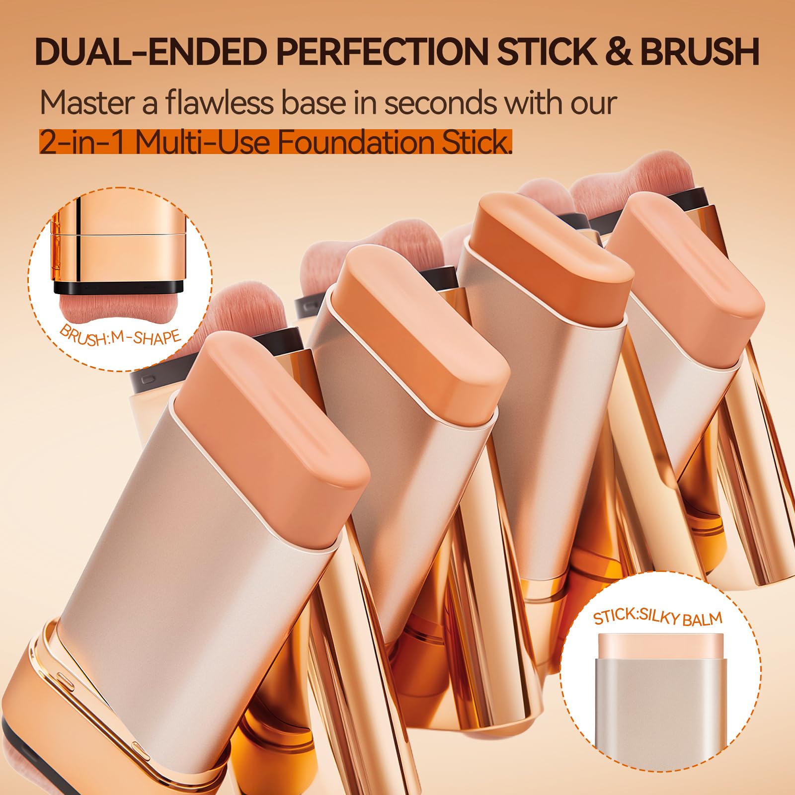 QIANWHITE Korean Foundation Stick Foundation for Mature Skin Tint, Buildable Light to Medium Coverage Foundation Makeup Concealer, Dual-Ended with Brush for All Skin - Natural Finish