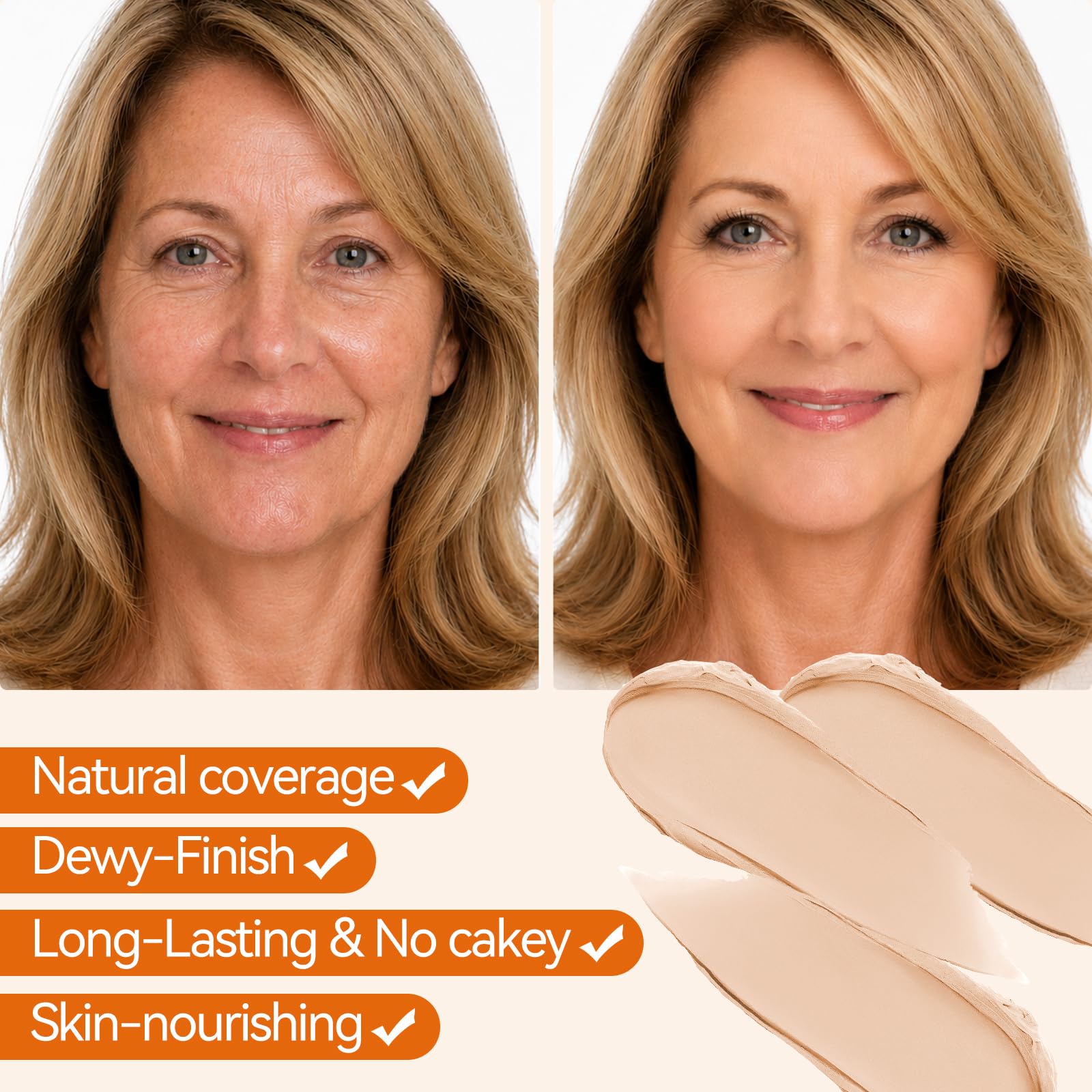QIANWHITE Korean Foundation Stick Foundation for Mature Skin Tint, Buildable Light to Medium Coverage Foundation Makeup Concealer, Dual-Ended with Brush for All Skin - Natural Finish