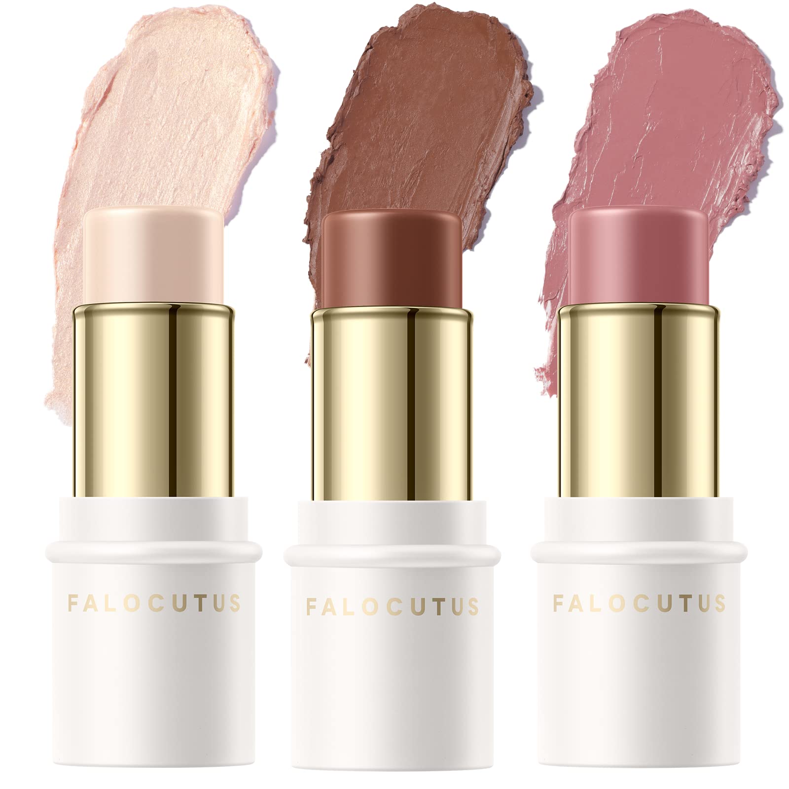 FALOCUTUS 3 Pcs Contour Stick Set,Cream Blush & Highlighter Bronzer Pen