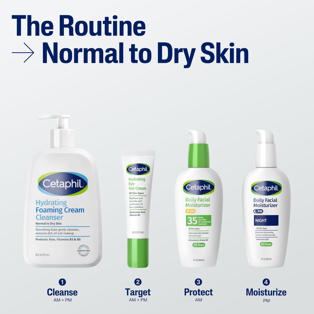 CETAPHIL Dry To Normal Sensitive Wash Bottle Face Glycerin Vitamin B5 B3 Prebiotic Aloe
