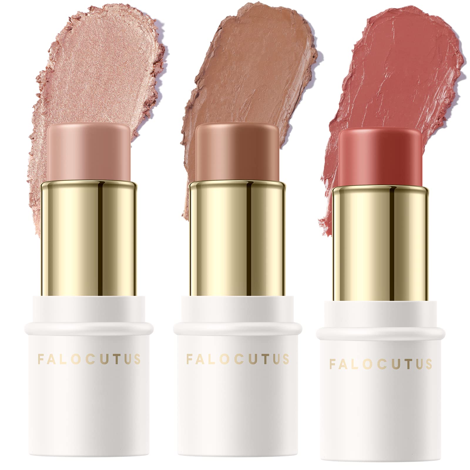FALOCUTUS 3 Pcs Contour Stick Set,Cream Blush & Highlighter Bronzer Pen
