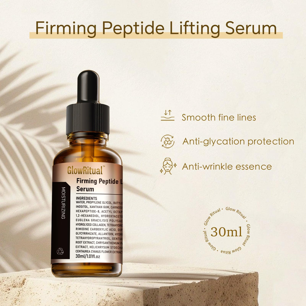 GlowRitual Firming Peptide Lifting Serum – Multi-Peptide Collagen Face Serum for Firming, Smoothing Fine Lines & Deep Hydration, Lightweight Daily Serum