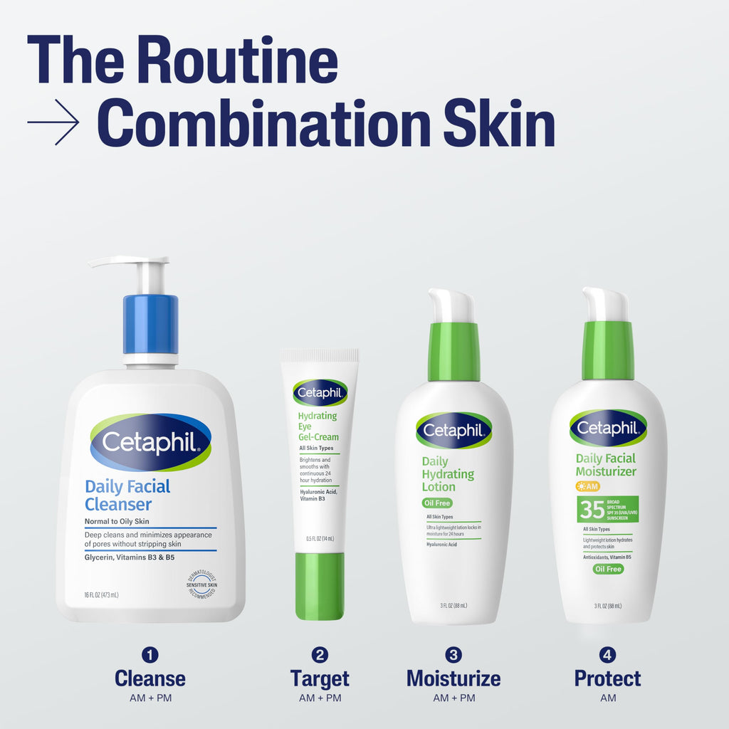 Cetaphil Daily Hydrating Lotion for Face, With Hyaluronic Acid, 3 fl oz, Lasting 24 Hour Hydration, for Combination Skin, No Added Fragrance, Non-Comedogenic, Pack of 3