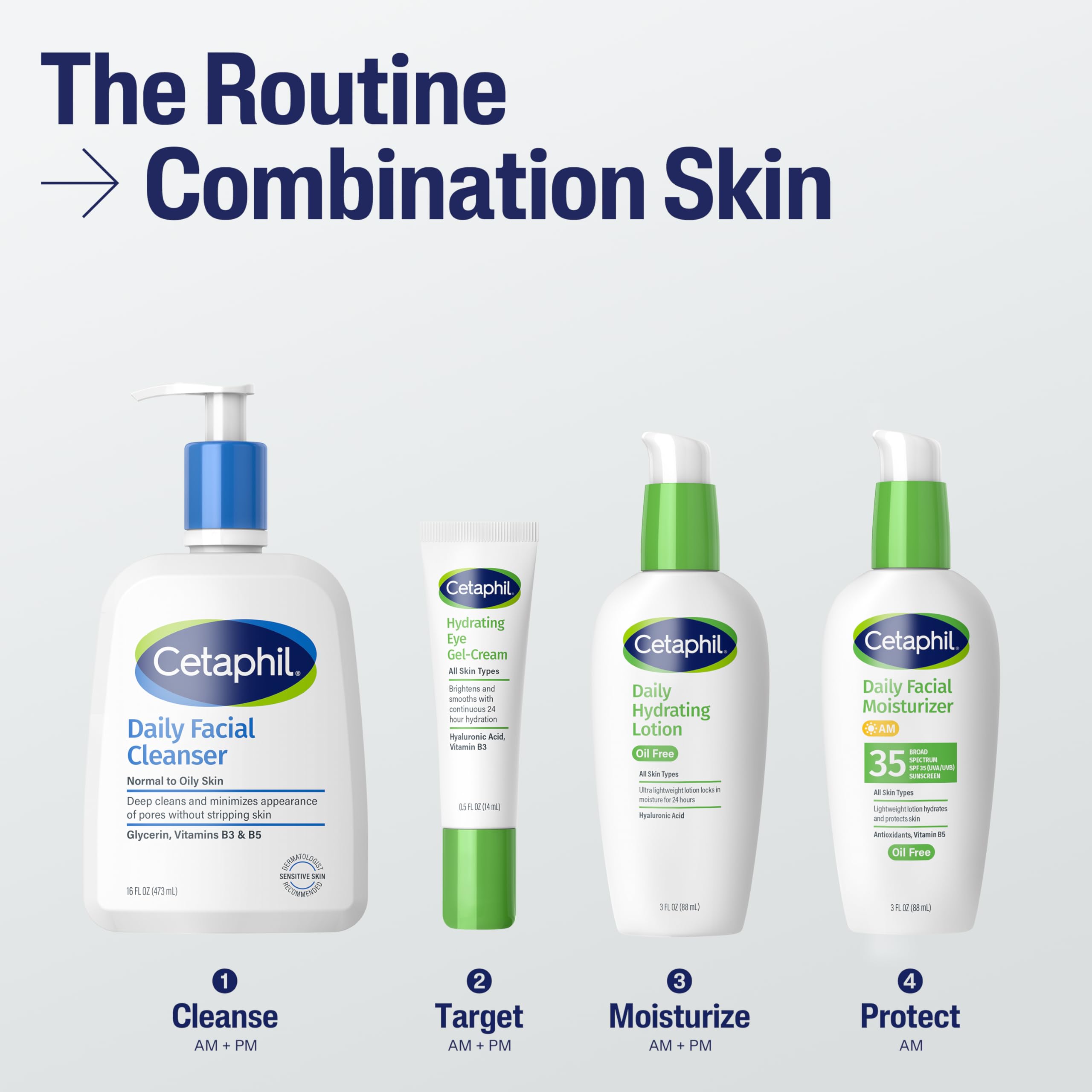 Cetaphil Daily Hydrating Lotion for Face, With Hyaluronic Acid, 3 fl oz, Lasting 24 Hour Hydration, for Combination Skin, No Added Fragrance, Non-Comedogenic, Pack of 3