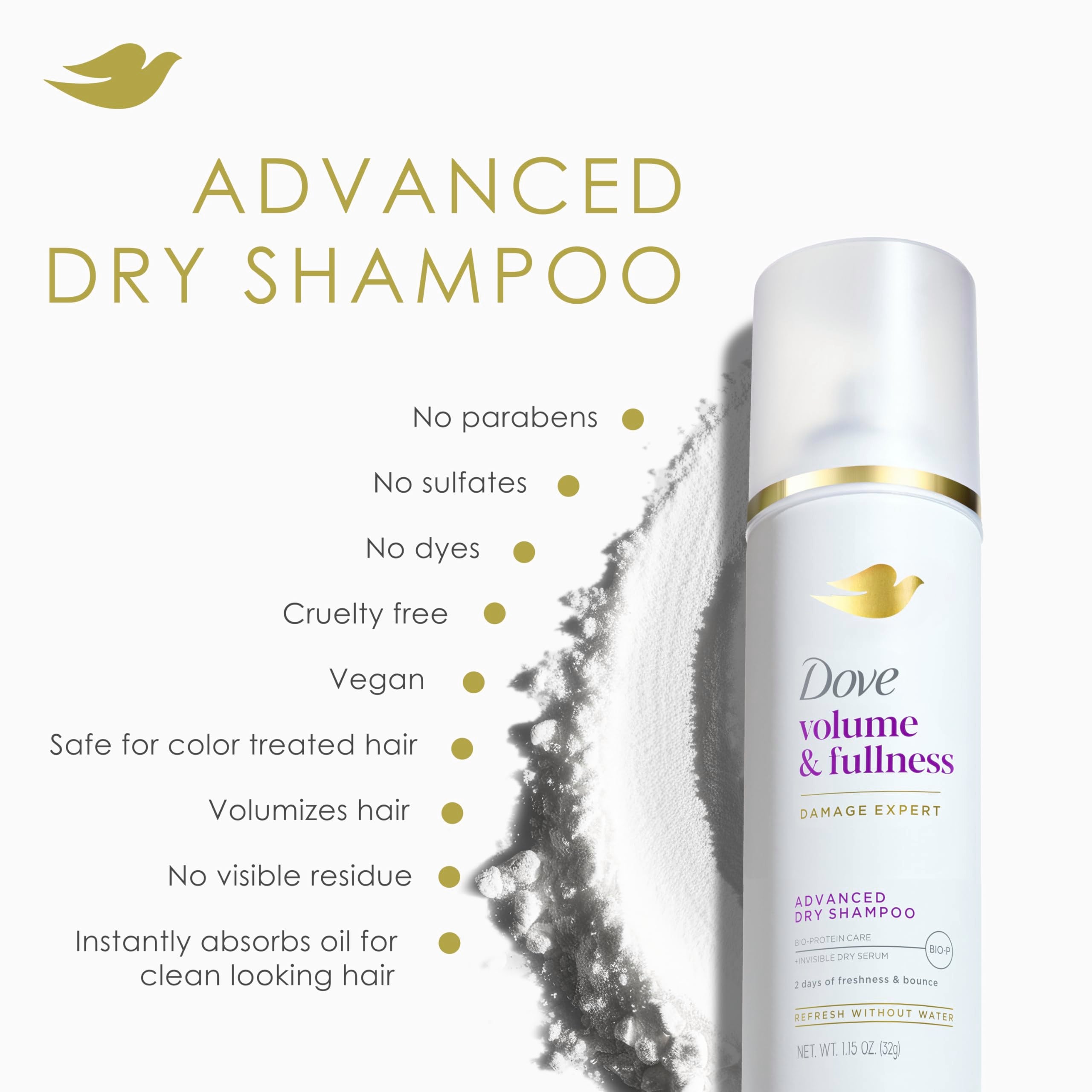 Dove Advanced Dry Shampoo 2 Count Refresh & Revive Flat Hair Without Water Volume & Fullness for 2 Days of Freshness & Bounce 5 oz