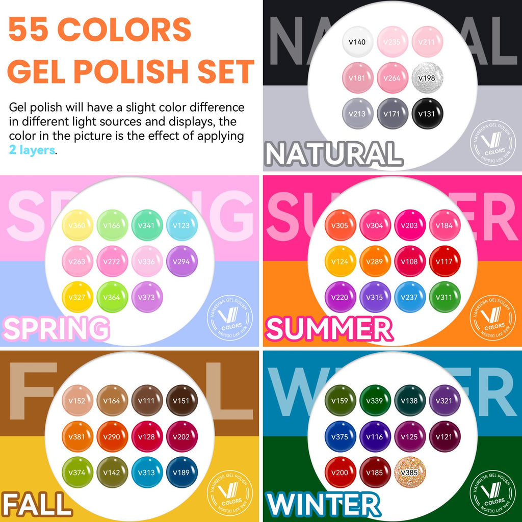 VANREESA 55-Color Gel Nail Polish Set for Women