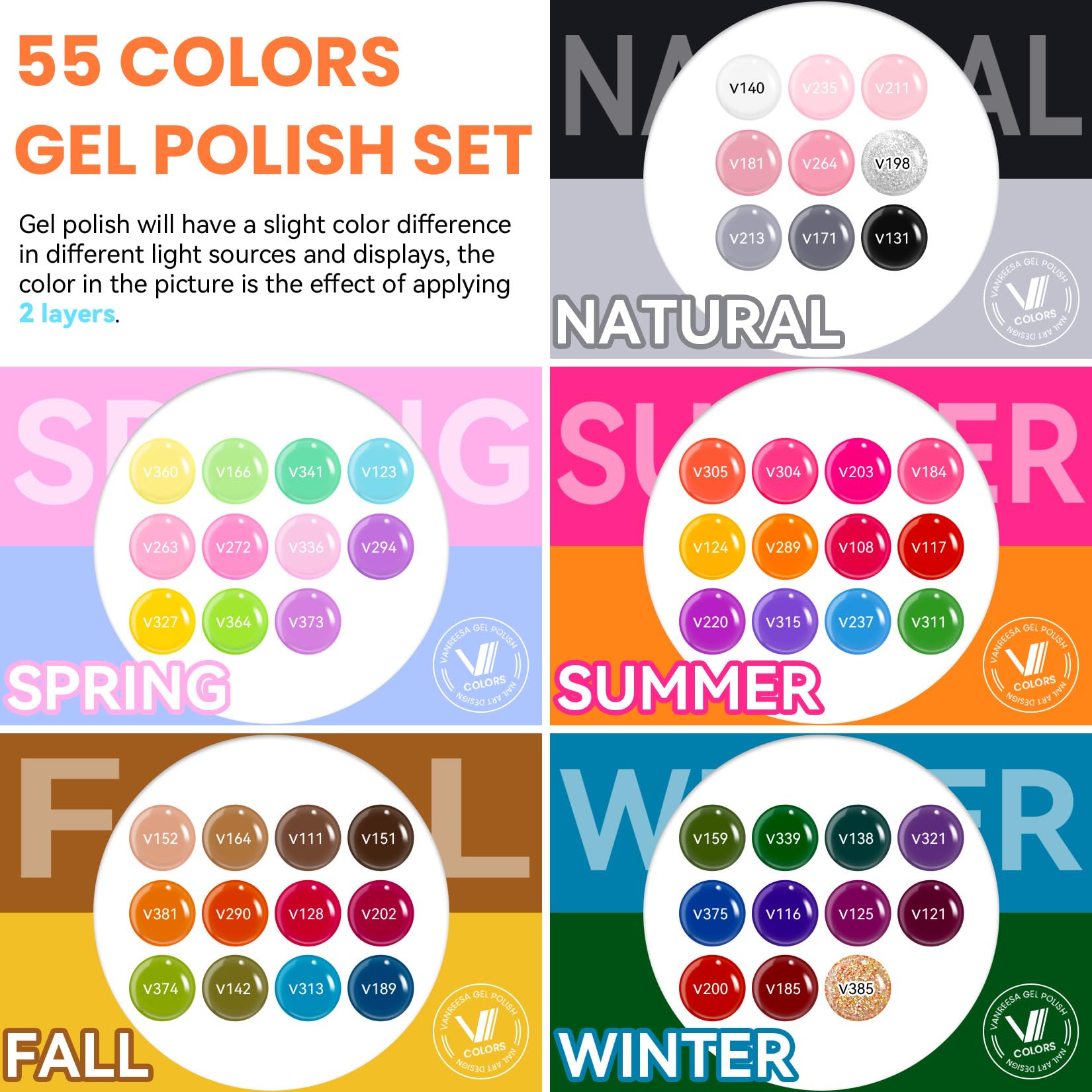 VANREESA 55-Color Gel Nail Polish Set for Women