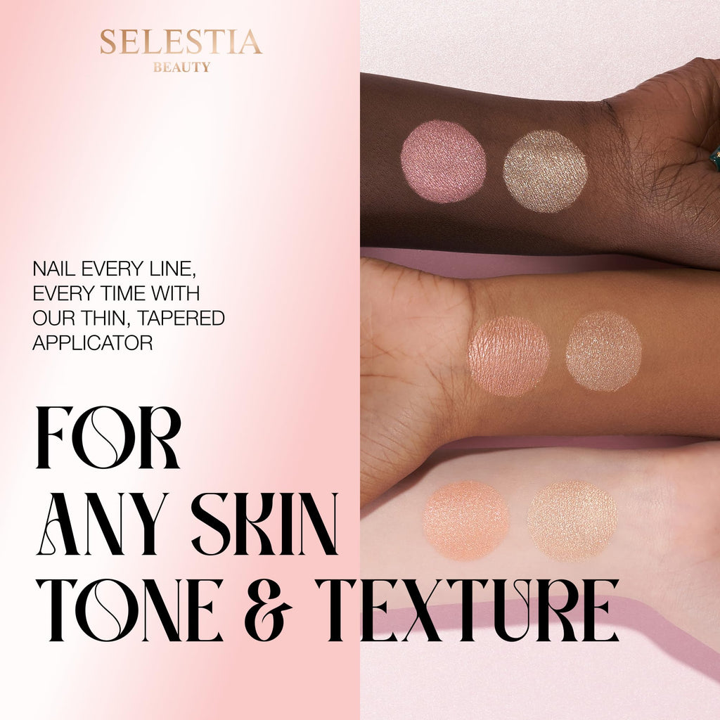 SELESTIA BEAUTY Powder Highlighter Makeup – Divine V – Radiant Glow for All Skin Tones, Easy-to-Apply, 0.53 oz