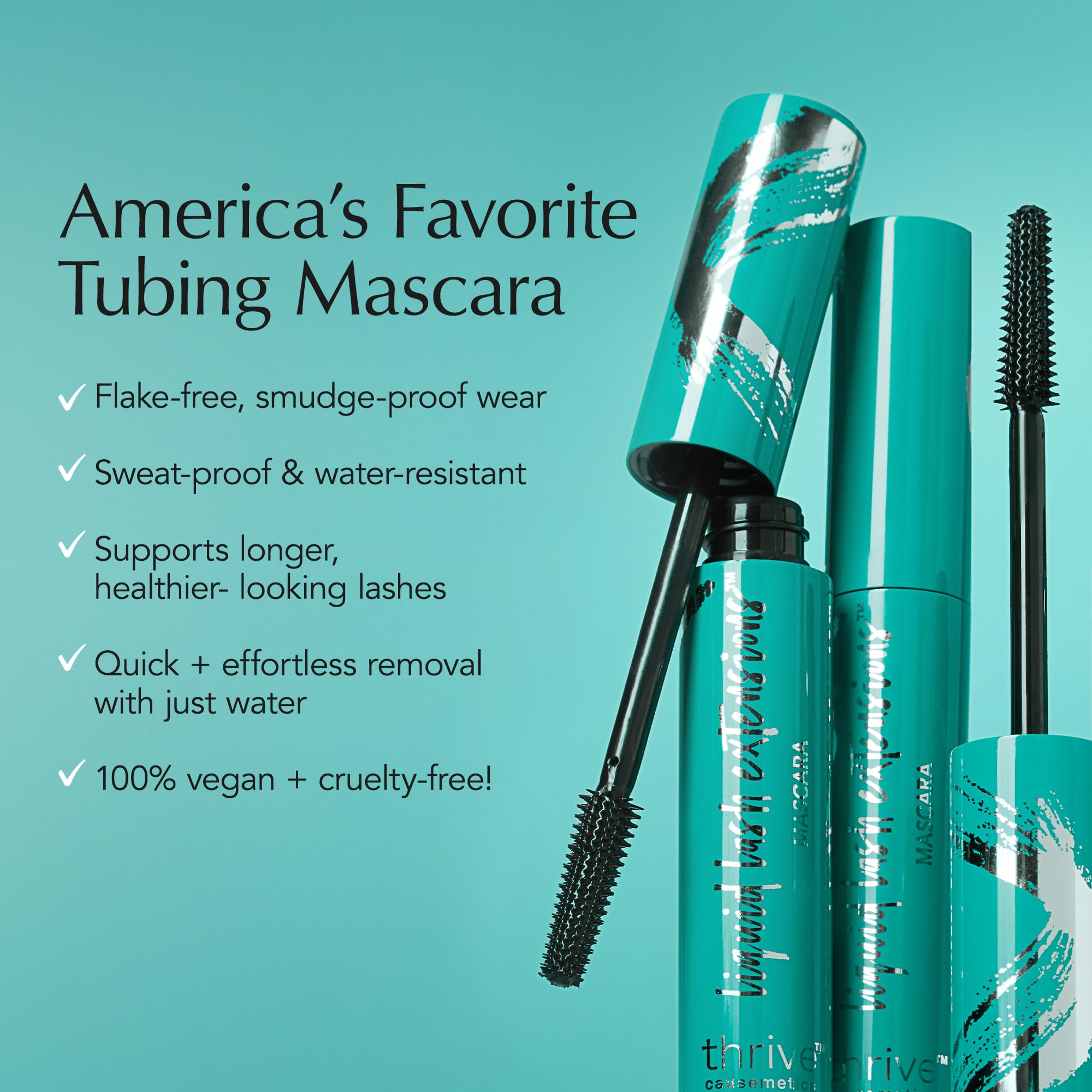 Thrive Causemetics Liquid Lash Extensions Mascara, Tubing Thrive Mascara Lengthening, Volumizing & Curling, Smudge Proof, Washable, No Clumping or Flaking, Vegan & Cruelty Free