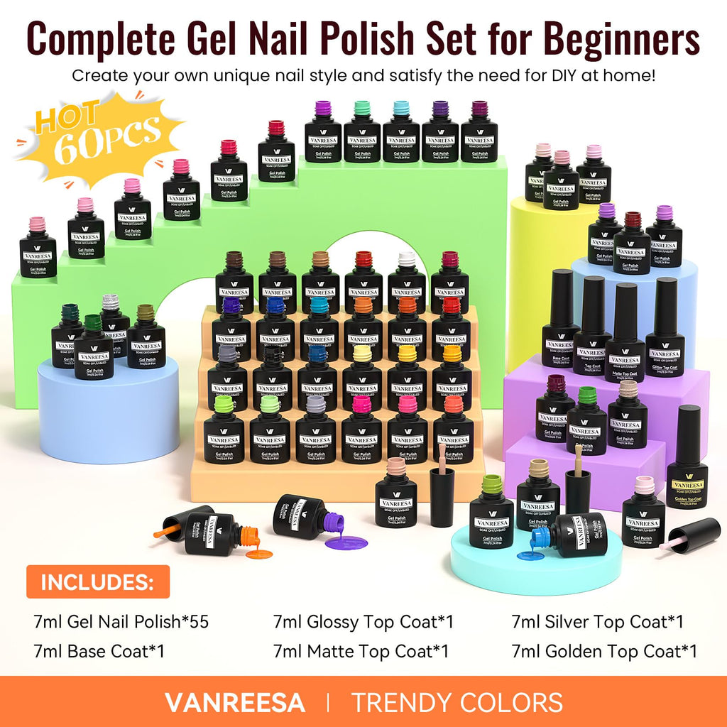 VANREESA 55-Color Gel Nail Polish Set for Women
