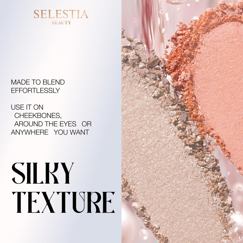 SELESTIA BEAUTY Powder Highlighter Makeup – Divine V – Radiant Glow for All Skin Tones, Easy-to-Apply, 0.53 oz