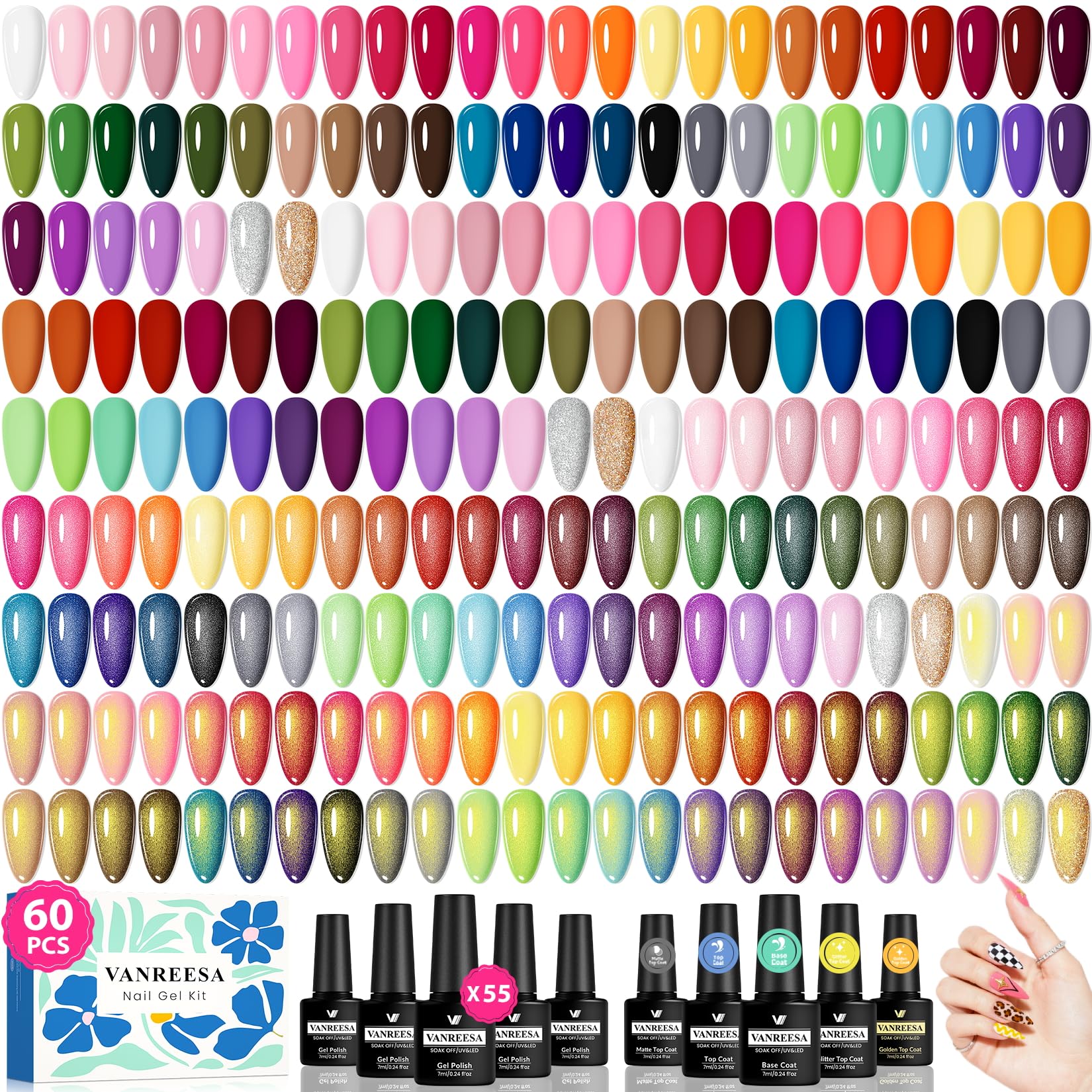 VANREESA 55-Color Gel Nail Polish Set for Women